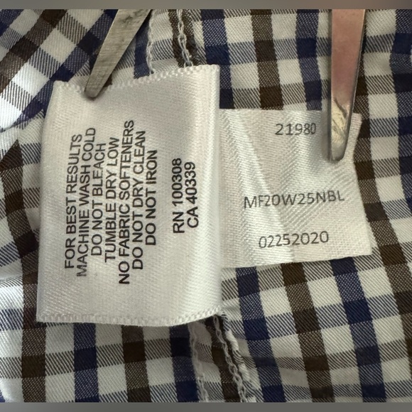 Peter Millar Brown, Blue & White Checkered Plaid Button Up Shirt Men’s XL - Picture 9 of 14